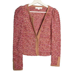 Jill by Jill Stuart Long Sleeve Button Front Tweed Cardigan Sweater Pink Women 8